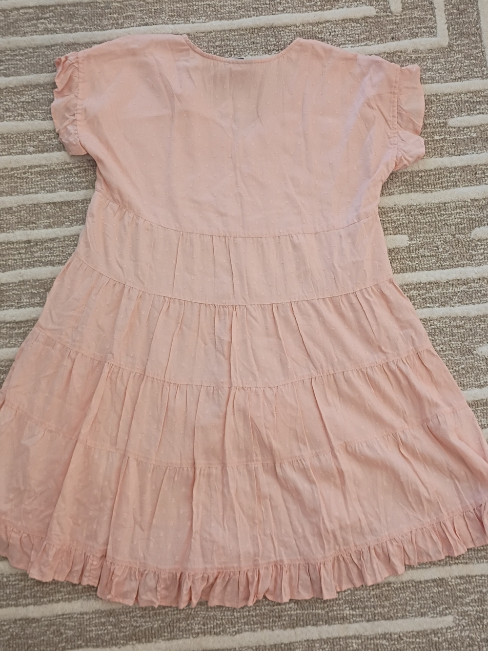 Angie Peach Pink Midi Tiered Ruffle Bojo Dress Short Flare Sleeves Size Large - Picture 3 of 9